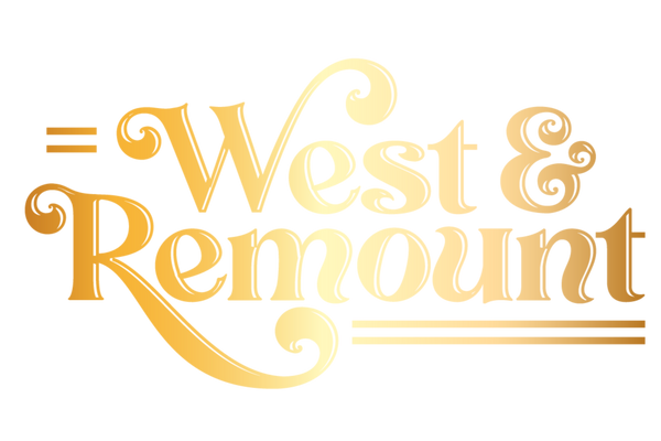 West & Remount gold logo representing a Black woman-owned custom apparel brand based in Charlotte, NC.