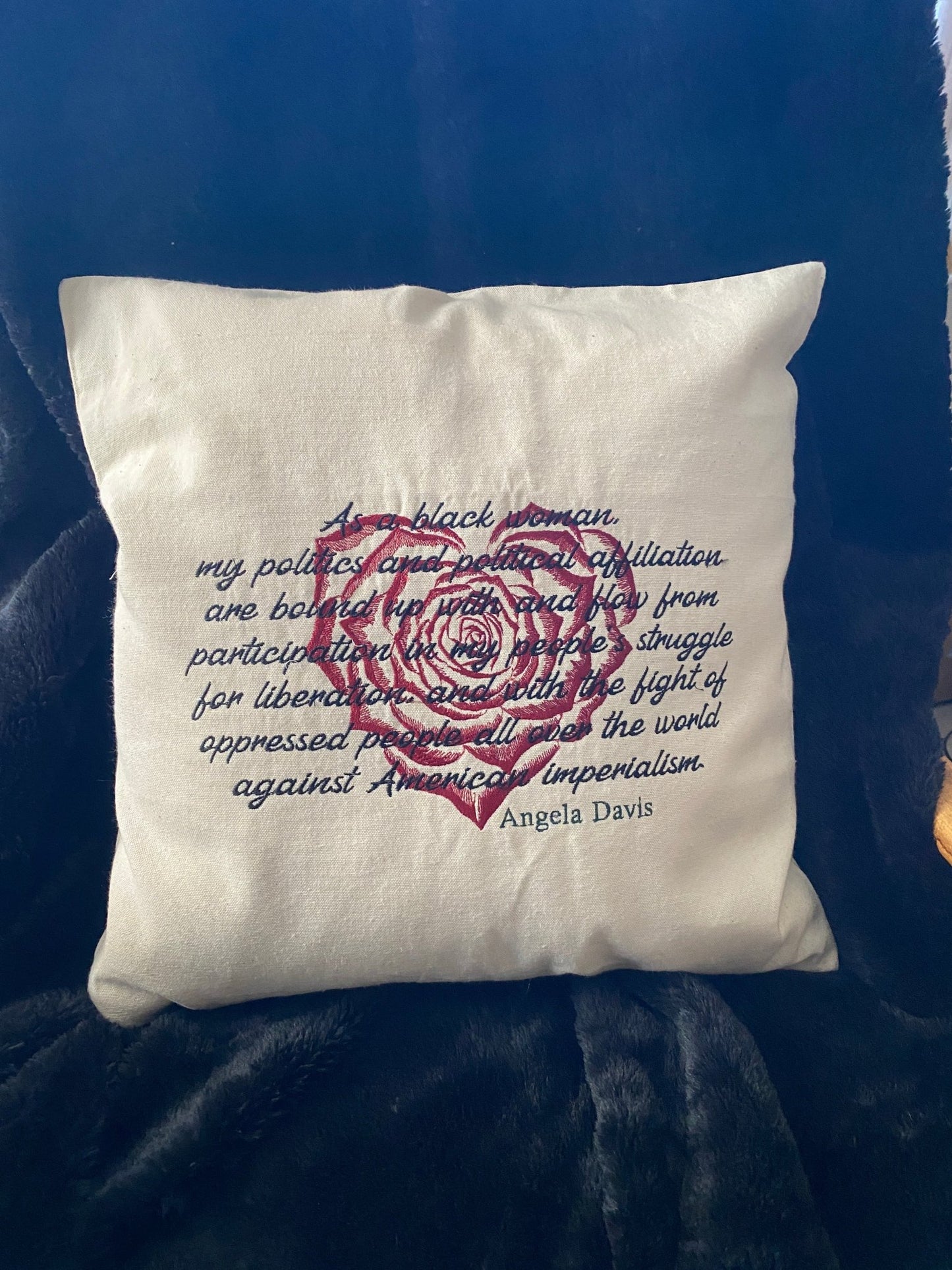 Angela Davis Quote Pillow | Embroidered Revolutionary Home Art - West & Remount Custom Apparel