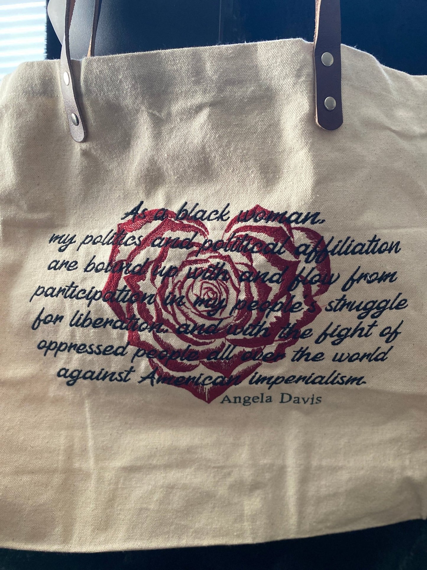 Angela Davis Quote Tote | Embroidered Revolutionary Canvas Bag - West & Remount Custom Apparel